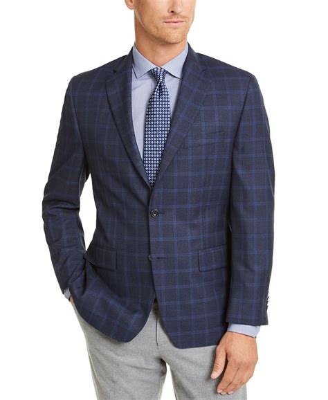 michael kors men's classic-fit navy blue windowpane sport coat|Michael Kors Men's Classic.